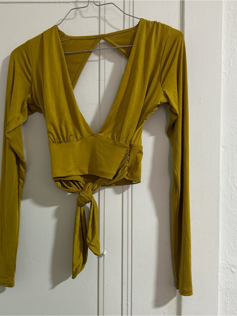 Urban Outfitters Olive-Mustard Long Sleeve Wrap Crop Top